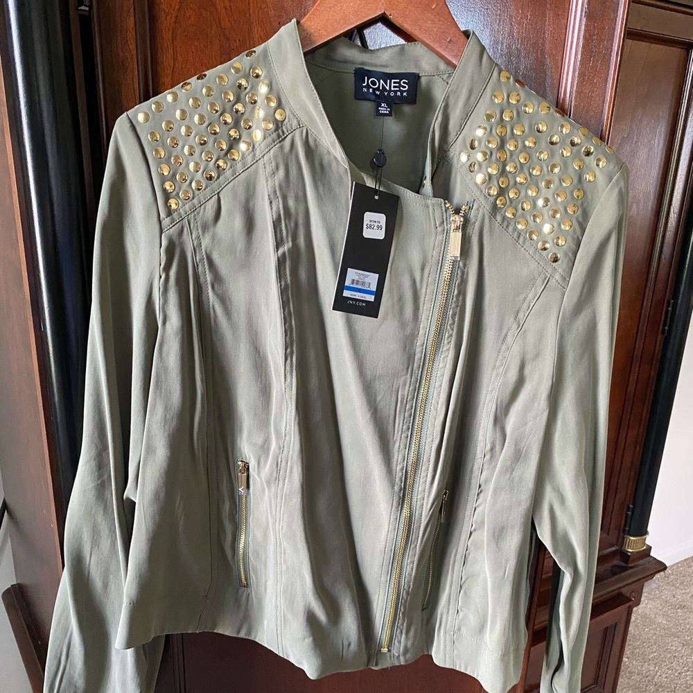 Jones New York XL Army Green Jacket w/ Gold Studs and accents. NWT